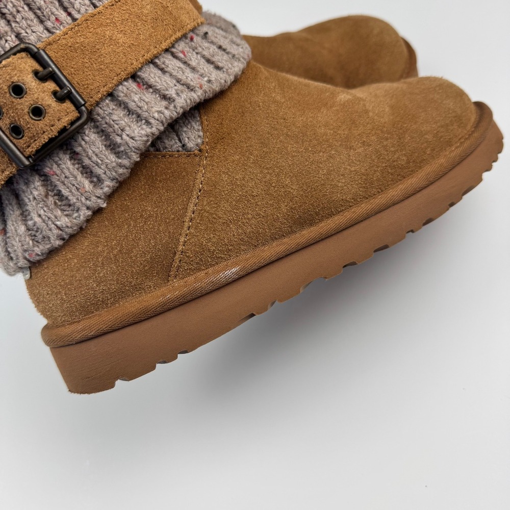 UGG Cambridge 1003175 Womens 10 Chestnut Suede Knit Cuff Buckle Boots - Picture 13 of 14
